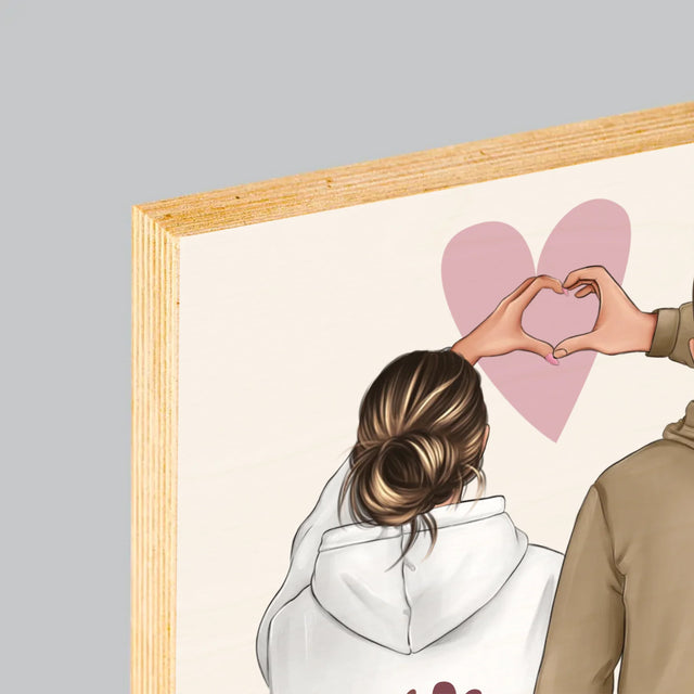 Designér Postav: Pár Srdce - Tisk Na Dřevo