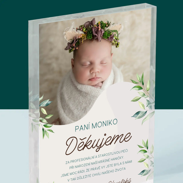 Fotka S Textem: Poděkování Porodní Asistentce - Akrylový Blok