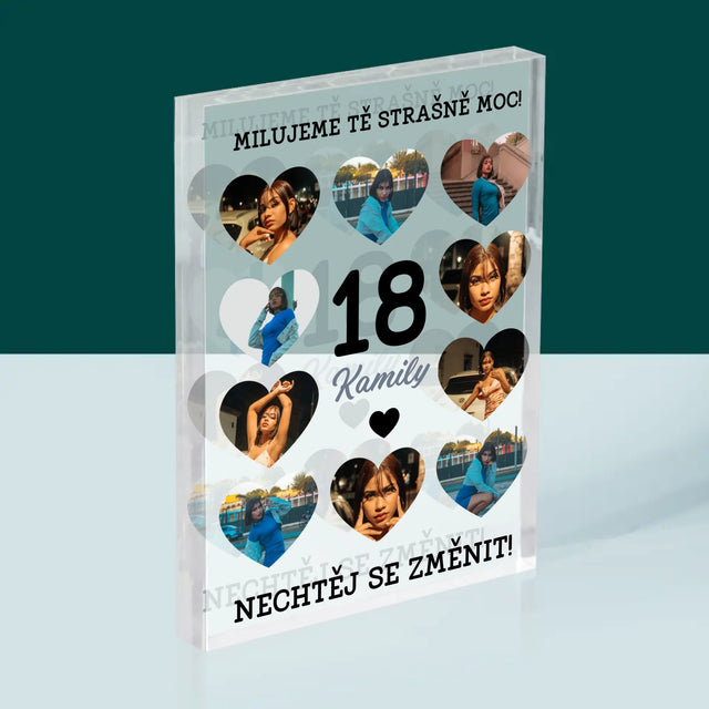 Fotokoláž: 18 Srdce - Akrylový Blok