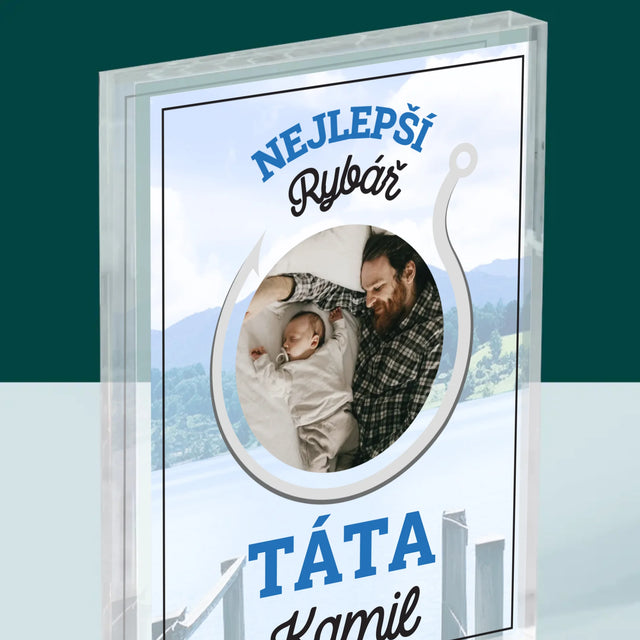 Fotka S Textem: Nejlepší Rybář Táta - Akrylový Blok