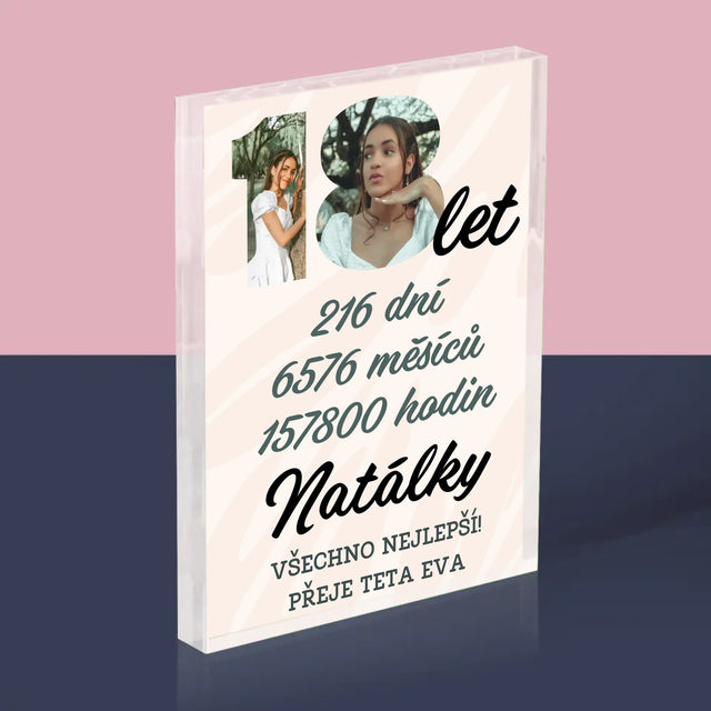 Slovo Z Fotek: 18 Let Odpočítávání - Akrylový Blok