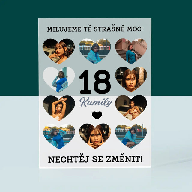 Fotokoláž: 18 Srdce - Akrylový Blok
