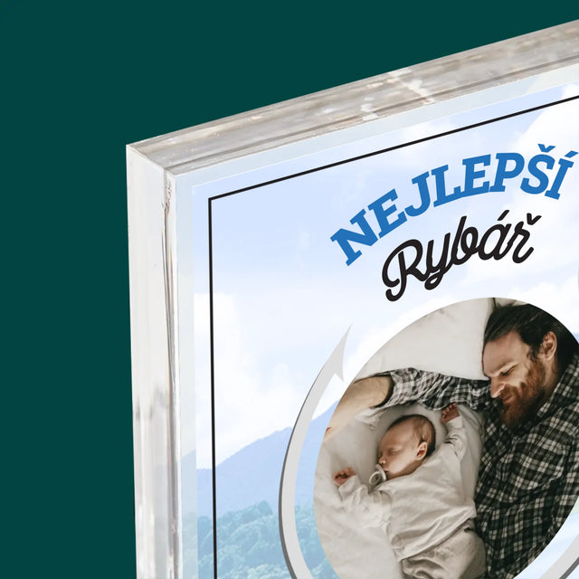 Fotka S Textem: Nejlepší Rybář Táta - Akrylový Blok