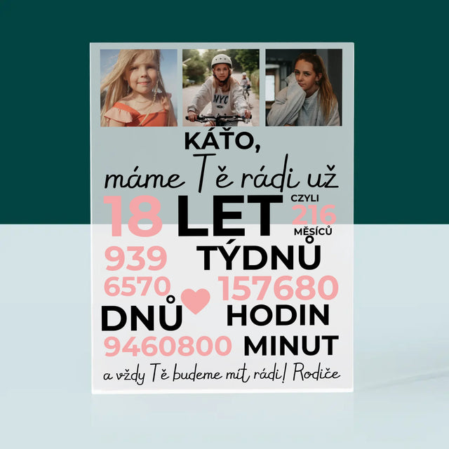 Fotokoláž: Máme Tě Rádi Už 18 Let - Akrylový Blok