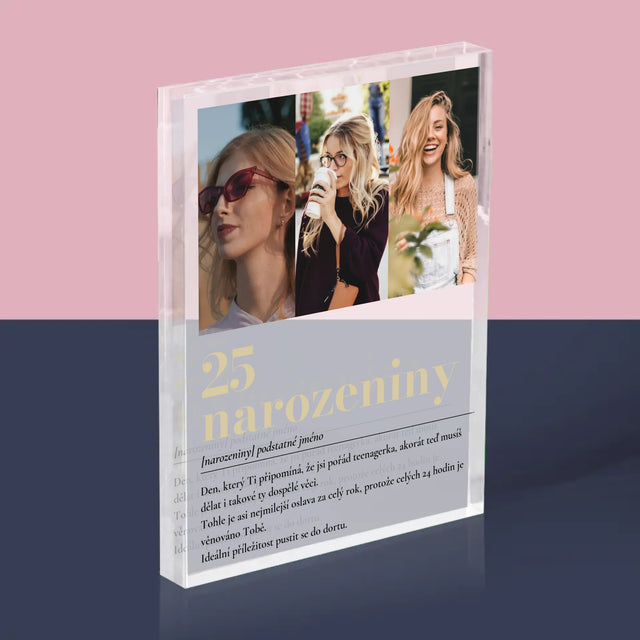 Fotokoláž: 25. Narozeniny Definice - Akrylový Blok