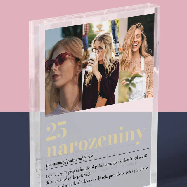 Fotokoláž: 25. Narozeniny Definice - Akrylový Blok