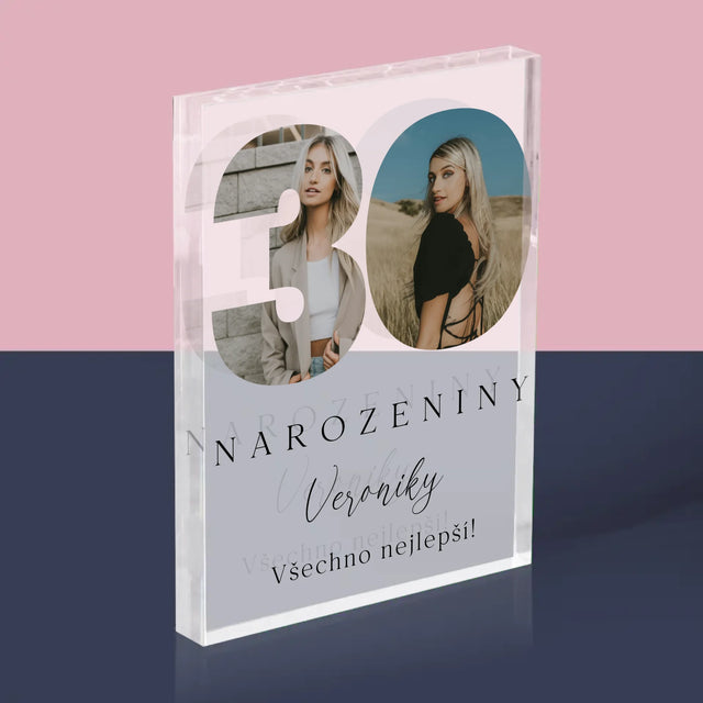 Slovo Z Fotek: 30. Narozeniny Podpis - Akrylový Blok