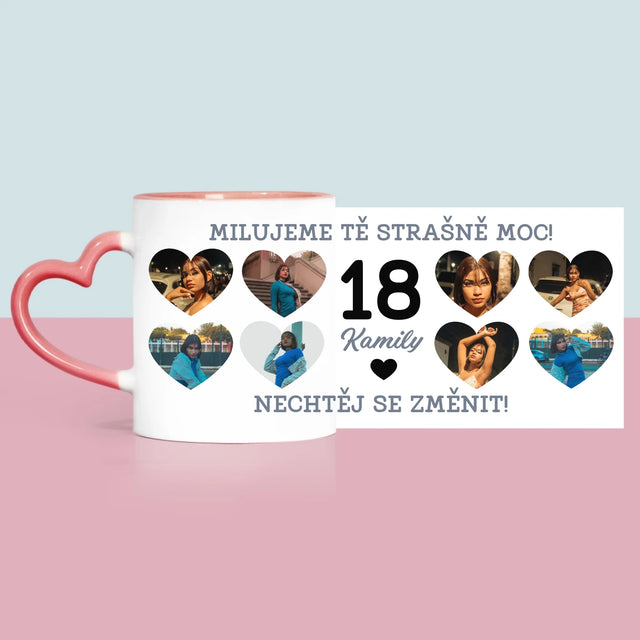 Fotokoláž: 18 Srdce - Hrnek