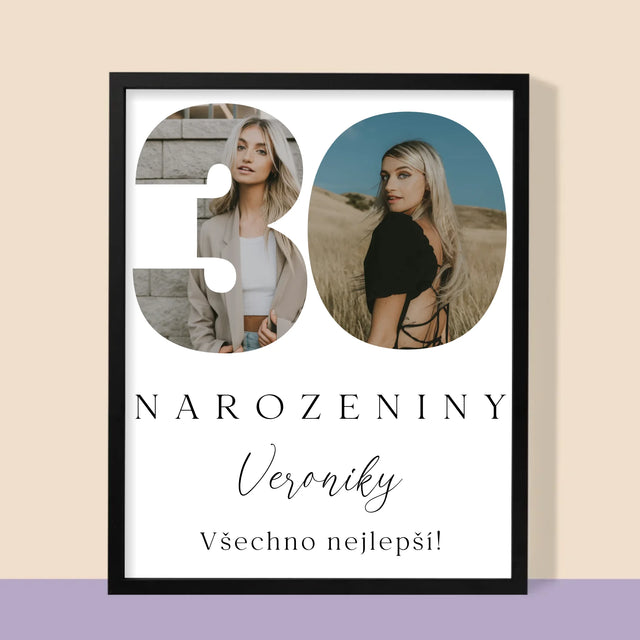 Slovo Z Fotek: 30. Narozeniny Podpis - Tisk V Rámečku