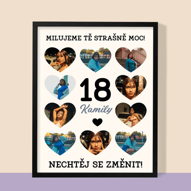 Fotokoláž: 18 Srdce - Tisk V Rámečku
