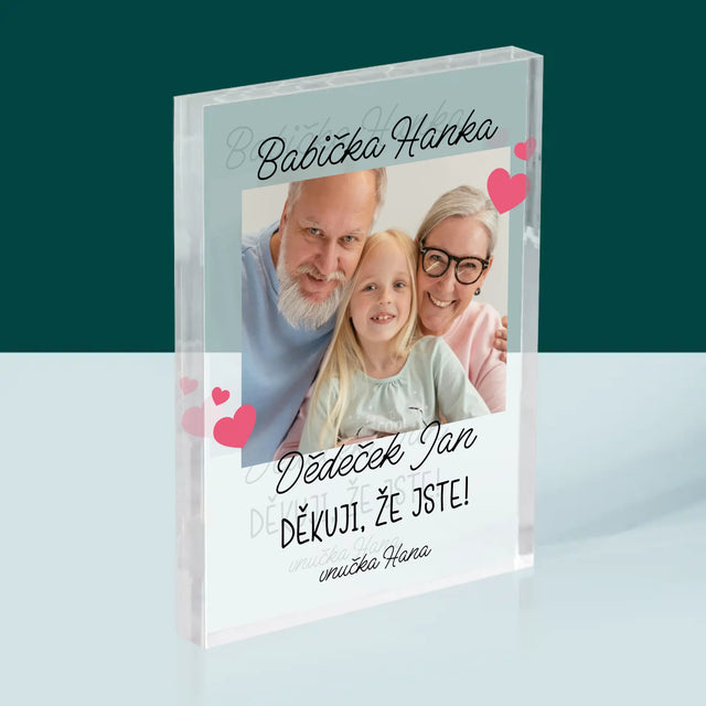 Fotka A Textem: Poděkování Pro Prarodiče - Akrylový Blok