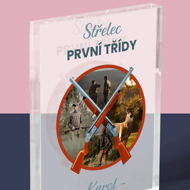 Fotokoláž: Střelec První Třídy - Akrylový Blok