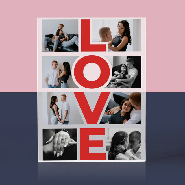 Fotokoláž: Slovo Love - Akrylový Blok