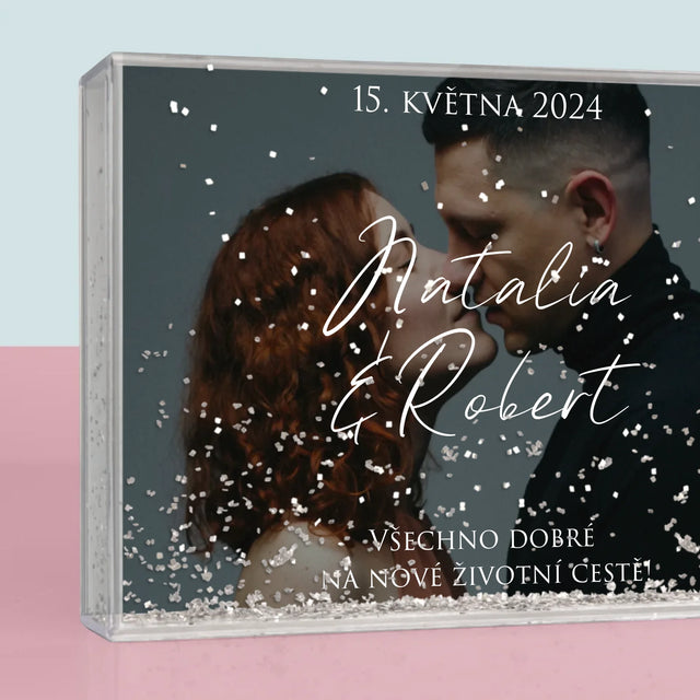 Fotka S Textem: Svatební Fotka Přání - Sněžící Fotorámeček