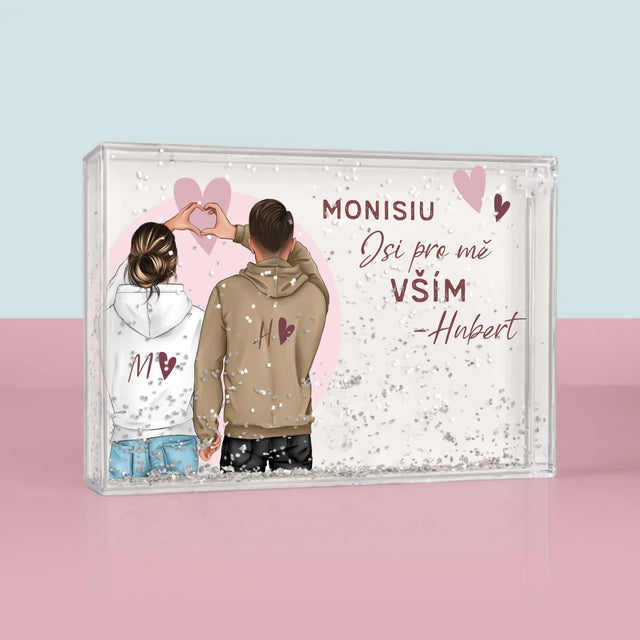 Designér Postav: Pár Srdce - Sněžící Fotorámeček