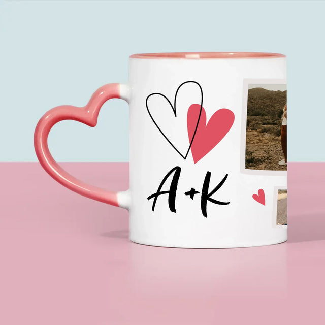 Fotokoláž: Hrnek s potiskem srdíček a iniciál | CZ