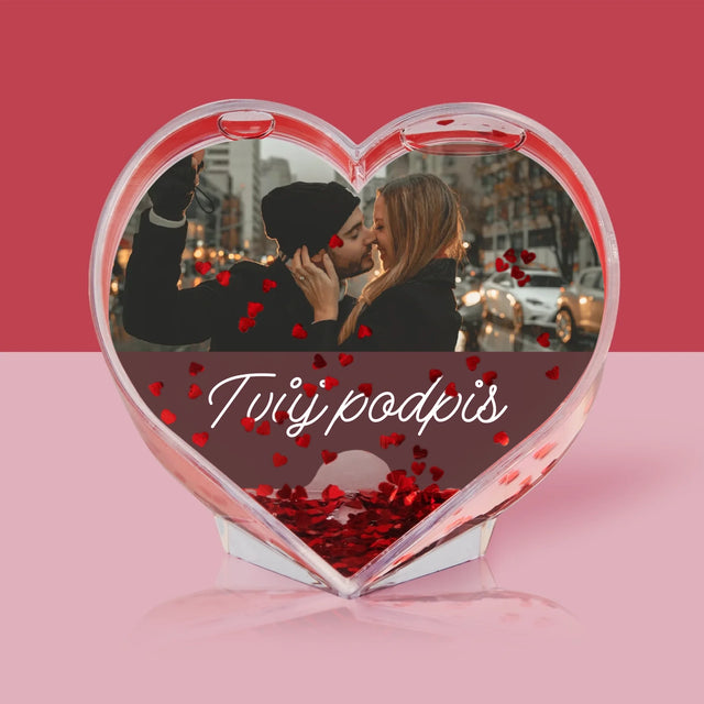 Fotka S Textem: Tvoje Fotka A Podpis - Sněhová Koule - Srdce