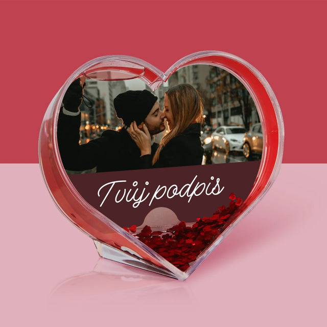 Fotka S Textem: Tvoje Fotka A Podpis - Sněhová Koule - Srdce