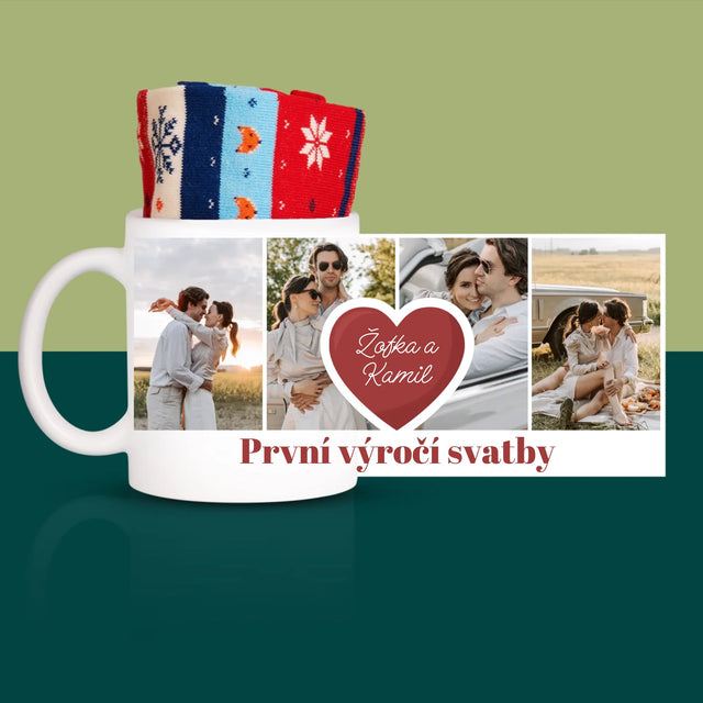 Fotokoláž: První Výročí Srdce - Zimní Ponožky V Hrnku