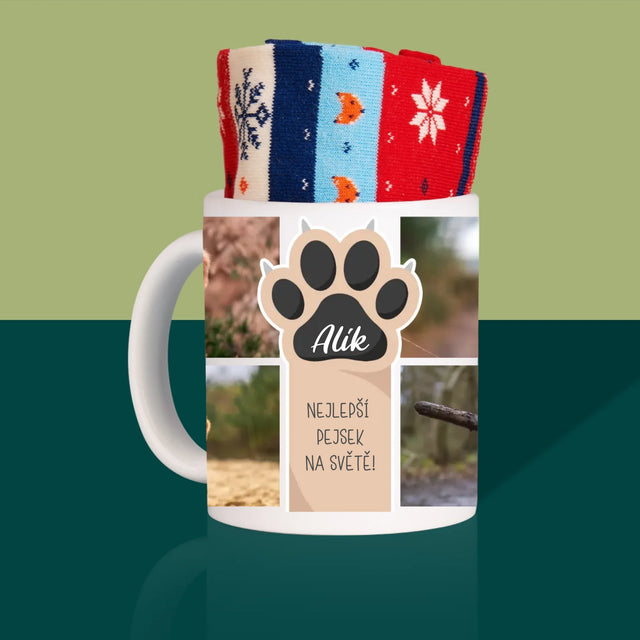 Fotokoláž: Nejlepší Pejsek - Zimní Ponožky V Hrnku