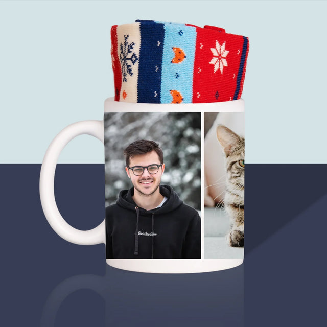 Fotokoláž: 3 Fotky - Zimní Ponožky V Hrnku