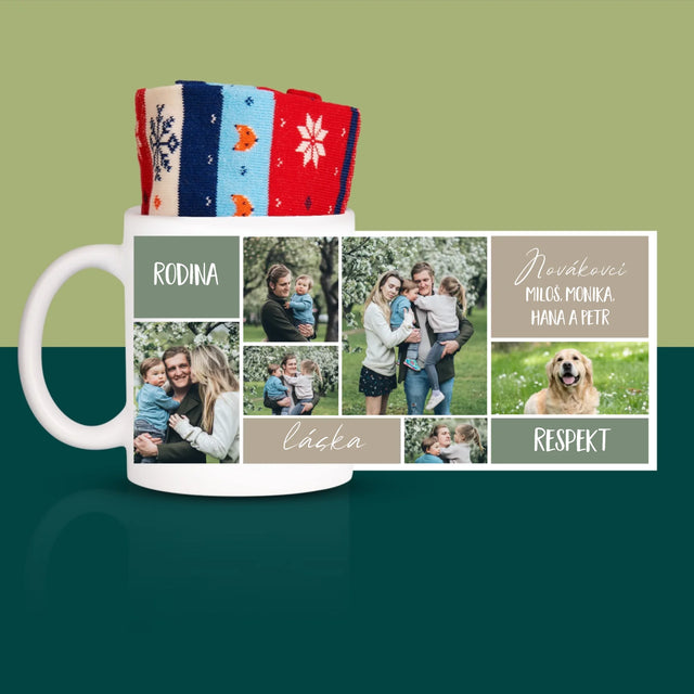 Fotokoláž: Rodinná Koláž Z Fotek - Zimní Ponožky V Hrnku