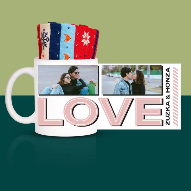 Fotokoláž: Se Slovem Love - Zimní Ponožky V Hrnku