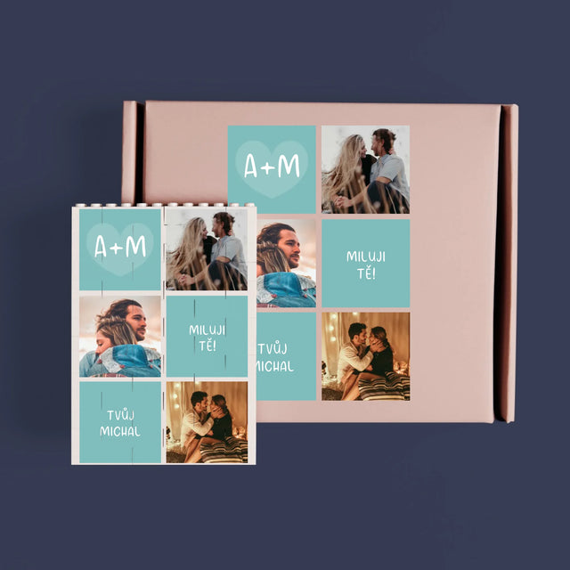 Fotokoláž: Miluji Tě Iniciály - Kostky Lego 