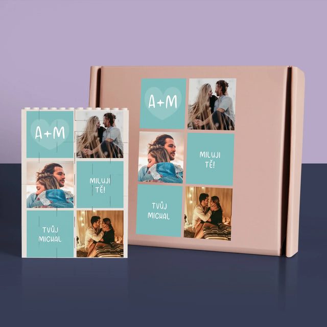 Fotokoláž: Miluji Tě Iniciály - Kostky Lego 