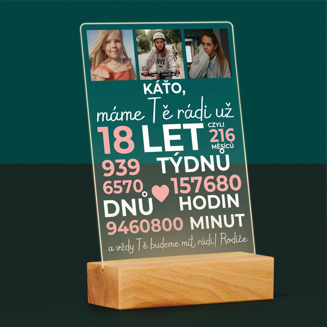 Fotokoláž: Máme Tě Rádi Už 18 Let - Tisk Na Akrylovém Skle