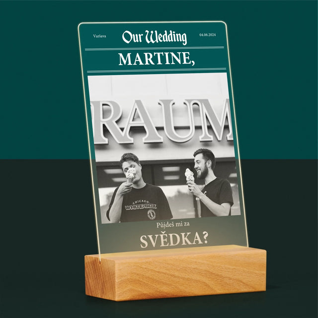 Fotka A Textem: Our Wedding Svědek - Tisk Na Akrylovém Skle