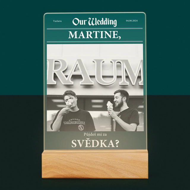 Fotka A Textem: Our Wedding Svědek - Tisk Na Akrylovém Skle