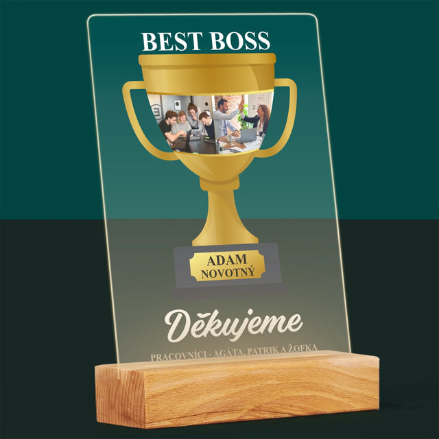 Fotokoláž: Best Boss Pohár - Tisk Na Akrylovém Skle
