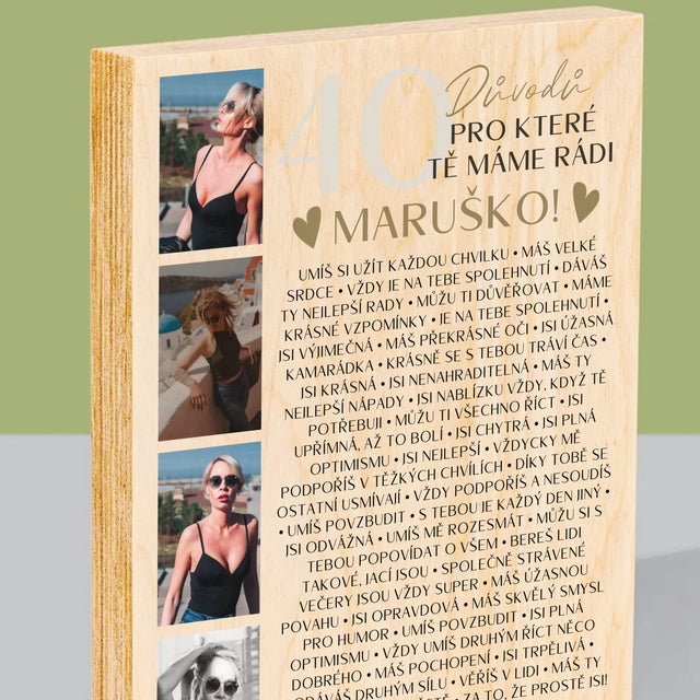 Fotokoláž: 40 Důvodů - Tisk Na Dřevo