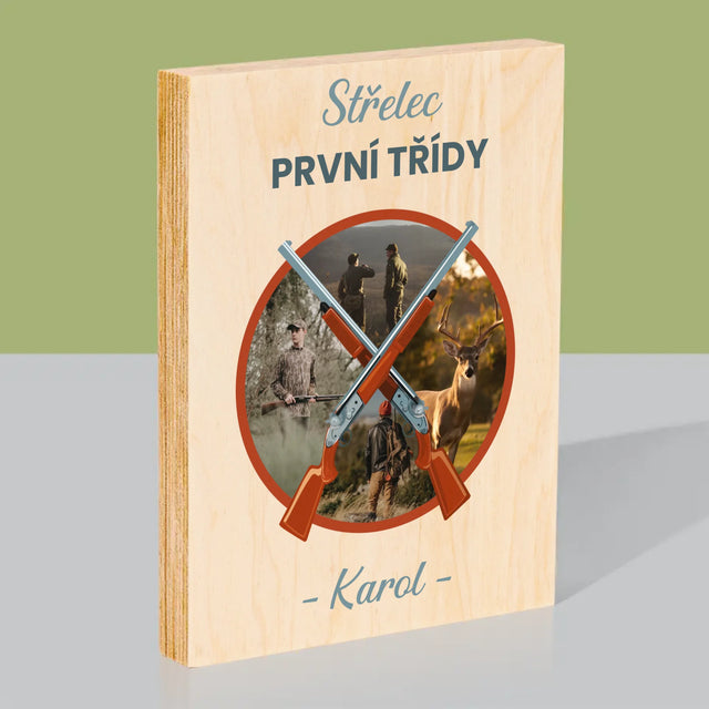 Fotokoláž: Střelec První Třídy - Tisk Na Dřevo