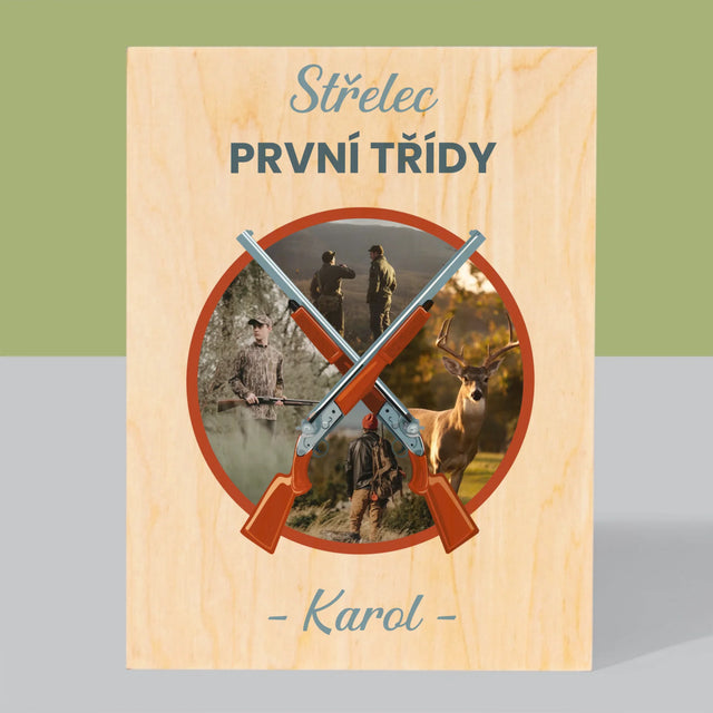 Fotokoláž: Střelec První Třídy - Tisk Na Dřevo