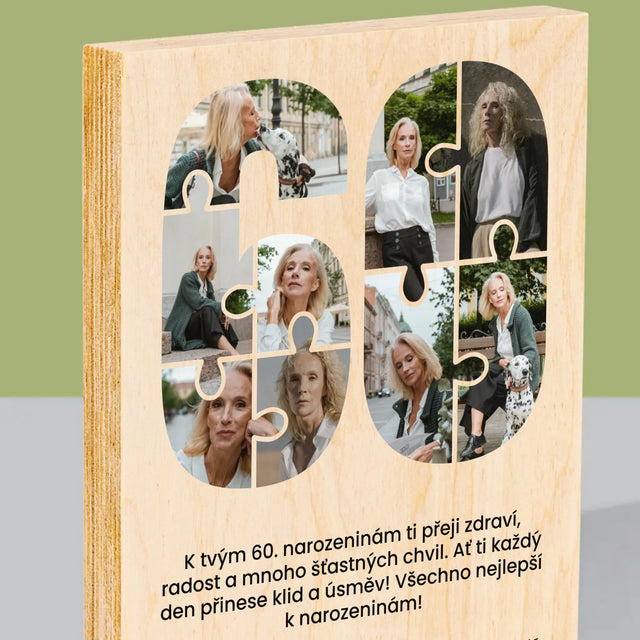 Tvar Z Fotek: 60 Narozeniny Puzzle - Tisk Na Dřevo
