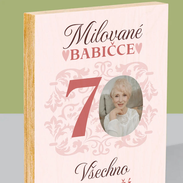 Fotka S Textem: Milované Babičce Všechno Nejlepší - Tisk Na Dřevo