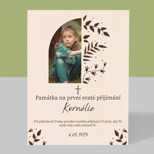 Fotka S Textem: První Svaté Přijímání Listy - Tisk Na Dřevo