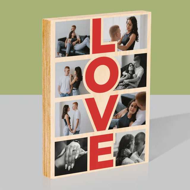 Fotokoláž: Slovo Love - Tisk Na Dřevo