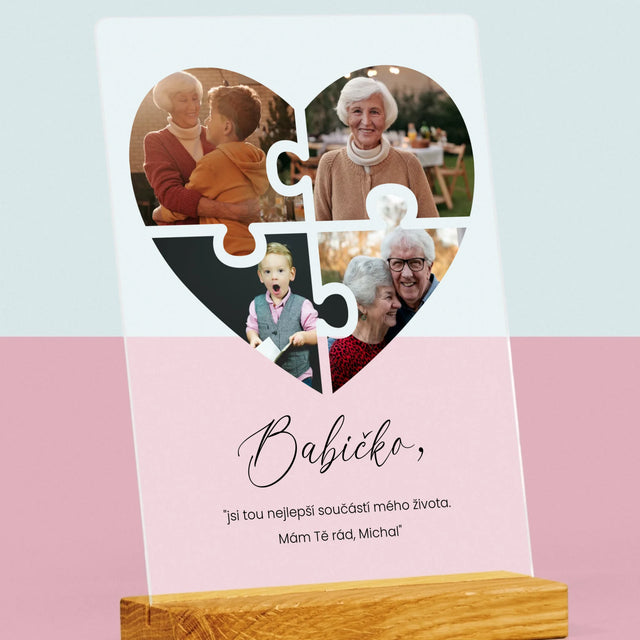 Fotokoláž: Puzzle Srdce Pro Babičku - Tisk Na Akrylovém Skle