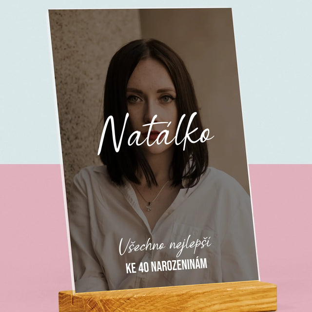 Fotka S Textem: 40. Narozeniny Všechno Nejlepší - Tisk Na Akrylovém Skle