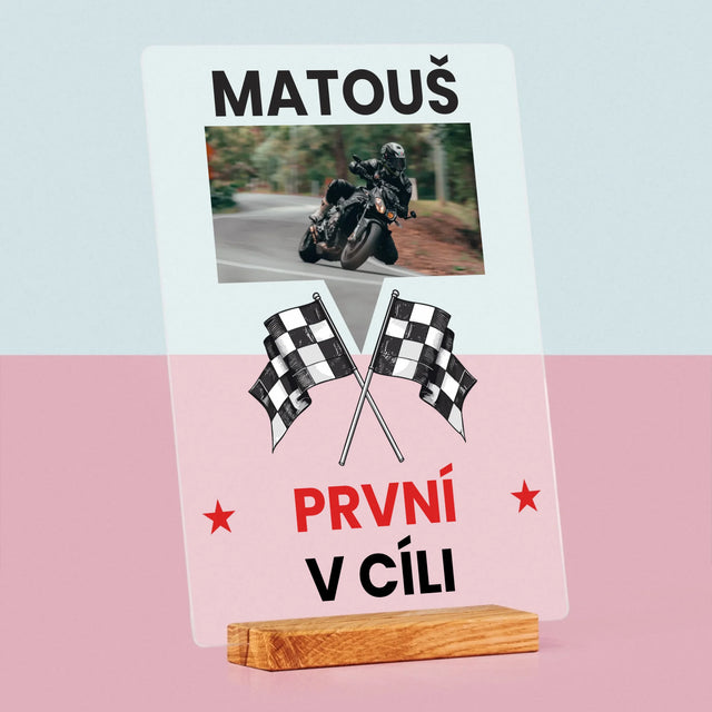 Fotka S Textem: První V Cíli - Tisk Na Akrylovém Skle