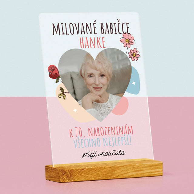 Fotka S Textem: Milované Babičce K Narozeninám - Tisk Na Akrylovém Skle