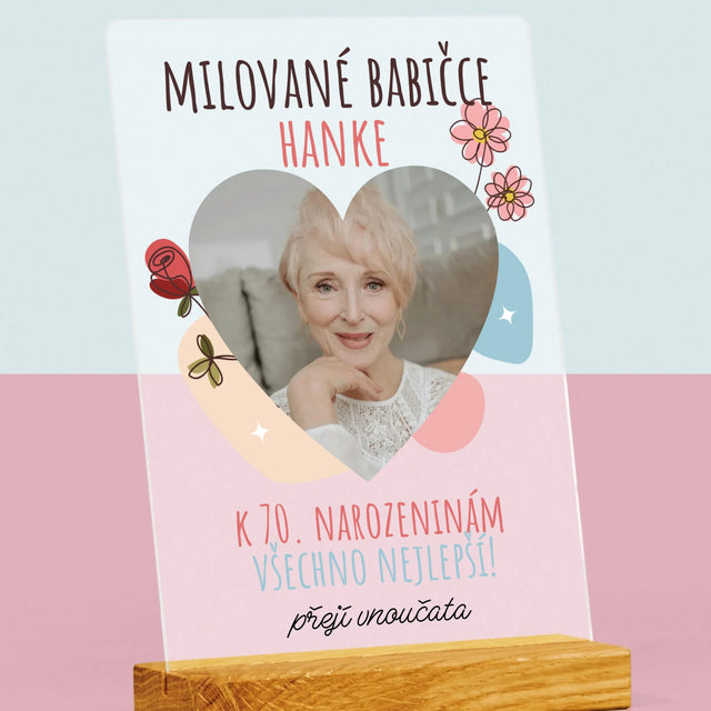Fotka S Textem: Milované Babičce K Narozeninám - Tisk Na Akrylovém Skle