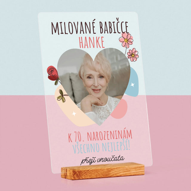 Fotka S Textem: Milované Babičce K Narozeninám - Tisk Na Akrylovém Skle