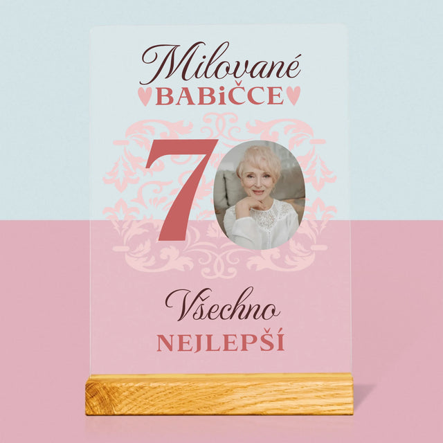 Fotka S Textem: Milované Babičce Všechno Nejlepší - Tisk Na Akrylovém Skle