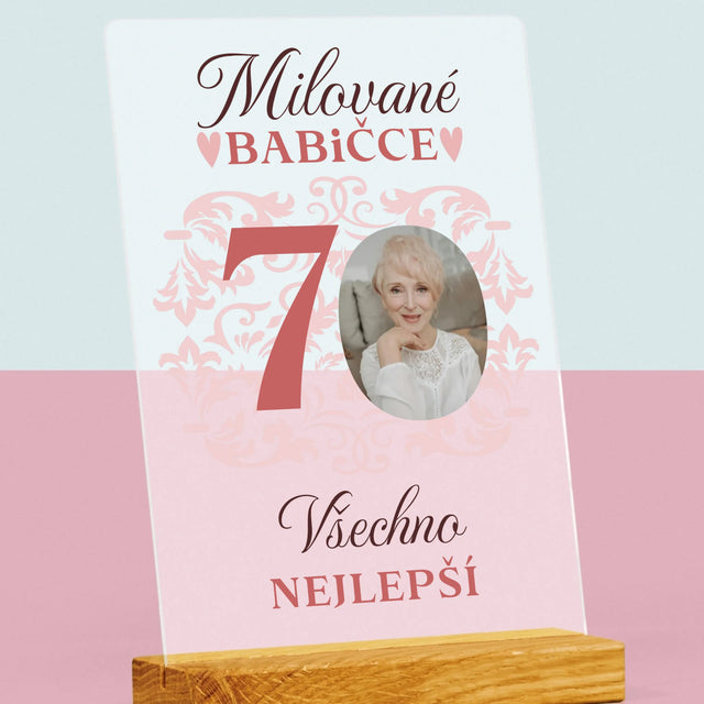 Fotka S Textem: Milované Babičce Všechno Nejlepší - Tisk Na Akrylovém Skle