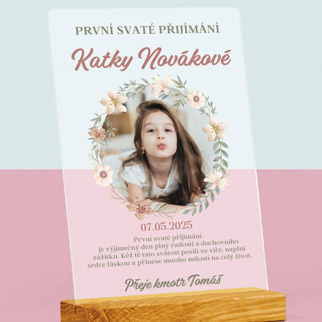 Fotka S Textem: První Svaté Přijímání Květy - Tisk Na Akrylovém Skle