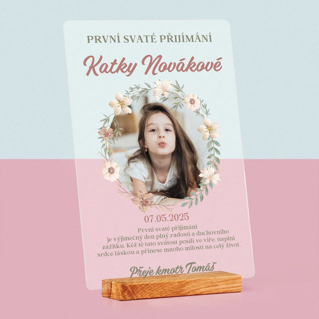 Fotka S Textem: První Svaté Přijímání Květy - Tisk Na Akrylovém Skle